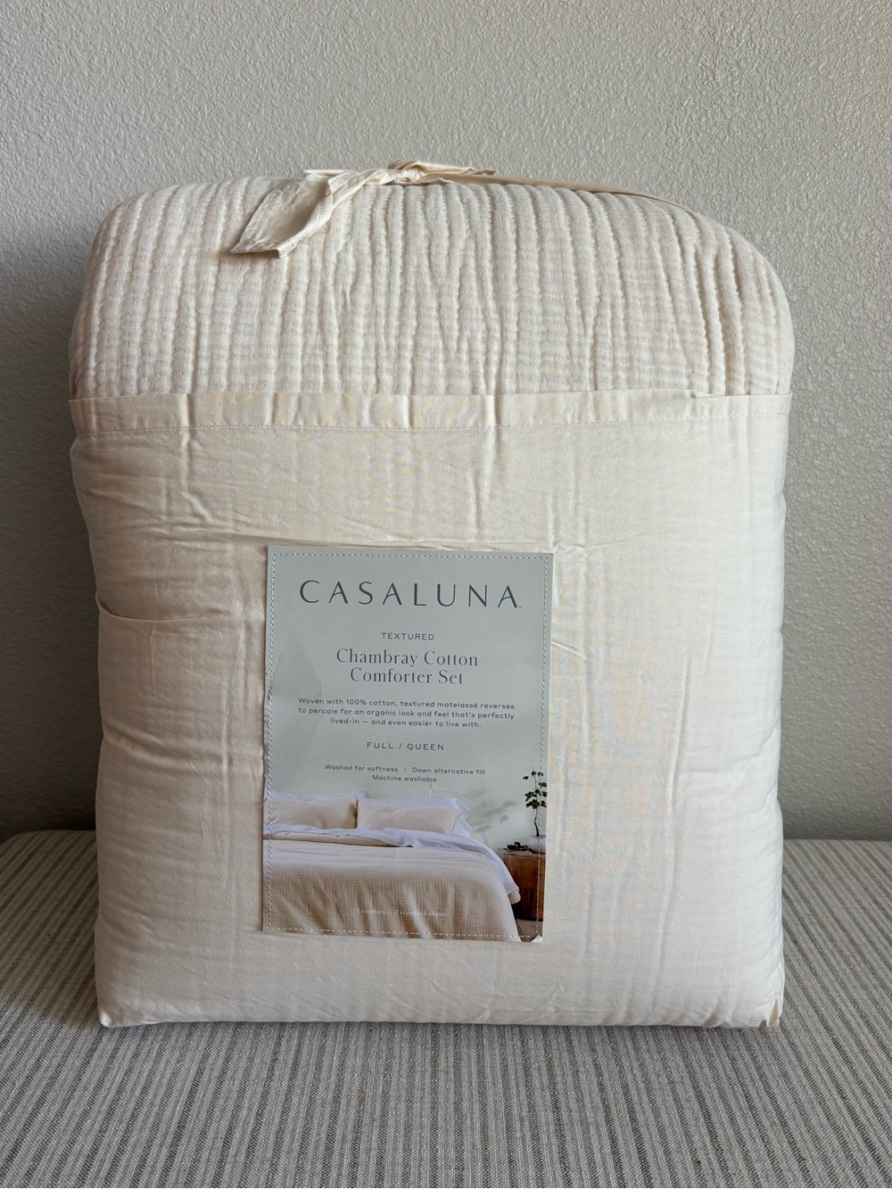 NWT Full/Queen Textured Chambray Comforter & Sham Set Natural - Casaluna